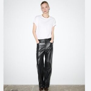 New Zara Highrise Black Faux Leather Straight Leg Pants